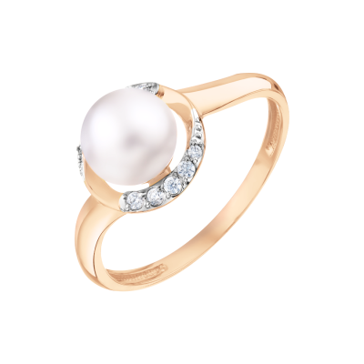 Damenring aus Rotgold 585 mit Zirkonia und Perle