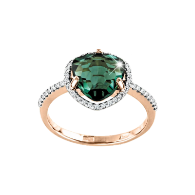 Damenring aus Rotgold 585 mit Zirkonia und Quarz