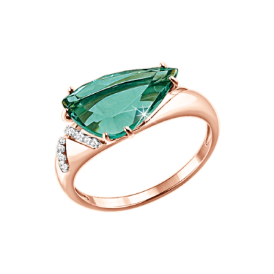 Damenring aus Rotgold 585 mit Zirkonia und Quarz