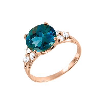 Rotgold 585 Damenring mit Zirkonia und Topas