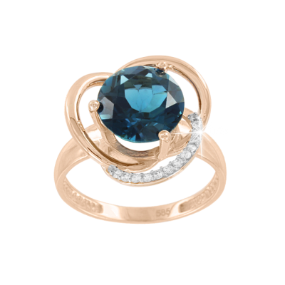 Rotgold 585 Damenring mit Zirkonia und Topas
