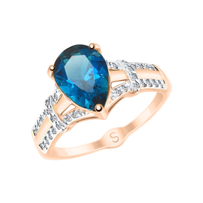 Rotgold 585 Damenring mit Zirkonia und Topas