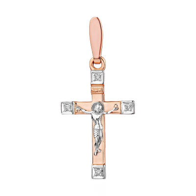 Kreuz Anhänger aus Rot/ Weißgold 585 mit Brillant