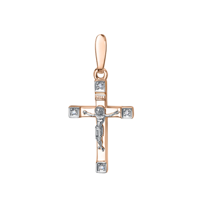 Goldkreuz aus Rot/ Weißgold 585 mit Brillant
