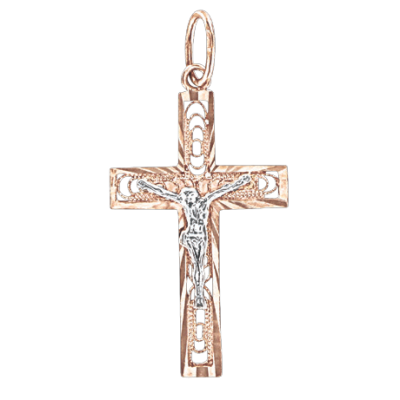 Kreuz Anhänger aus Rot/ Weißgold 585