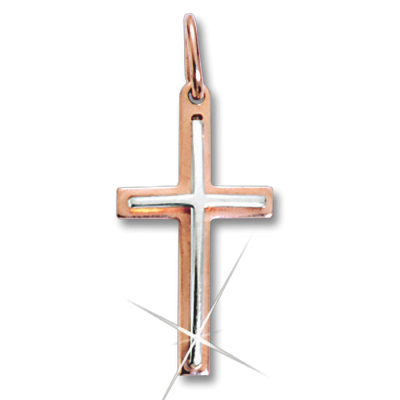 Kreuz Anhänger aus Rot/ Weißgold 585