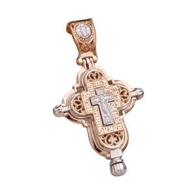 Kreuz Anhänger aus Rot/ Weißgold 585