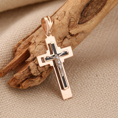 Kreuz Anhänger aus Rot/ Weißgold 585