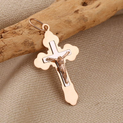 Kreuz Anhänger aus Rot/ Weißgold 585