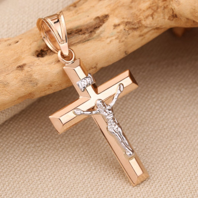 Kreuz Anhänger aus Rot/ Weißgold 585