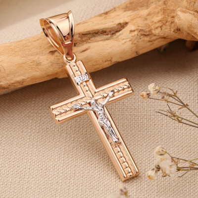 Kreuz Anhänger aus Rot/ Weißgold 585