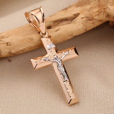 Kreuz Anhänger aus Rot/ Weißgold 585