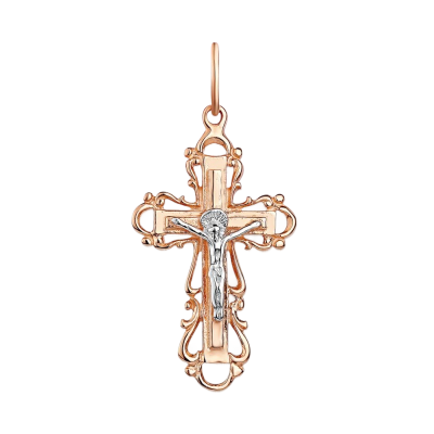 Kreuz Anhänger aus Rot/ Weißgold 585