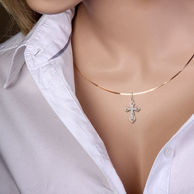 Kreuz Anhänger aus Rot/ Weißgold 585