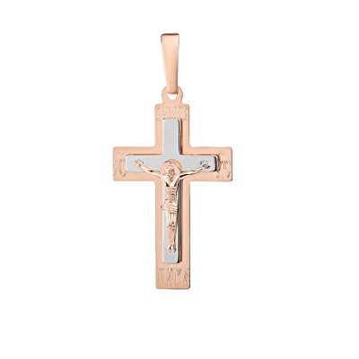 Kreuz Anhänger aus Rot/ Weißgold 585