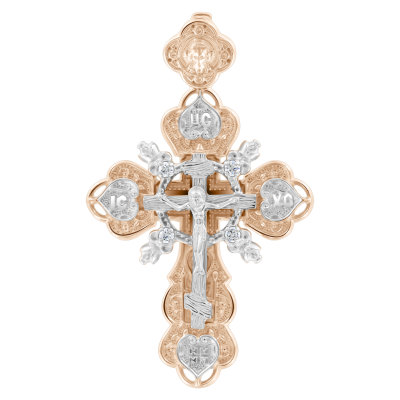 Goldkreuz aus Rot/ Weißgold 585 mit Zirkonia