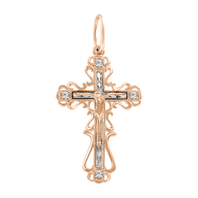 Kreuz Anhänger aus Rot/ Weißgold 585 mit Zirkonia