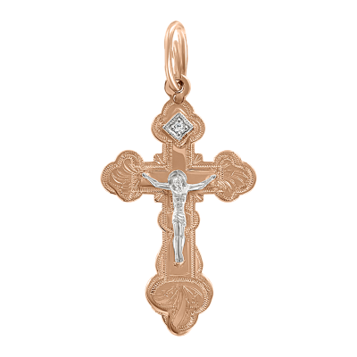 Kreuz Anhänger aus Rot/ Weißgold 585 mit Zirkonia