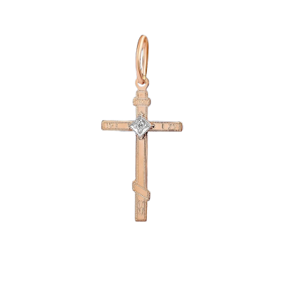 Goldkreuz aus Rotgold 585 mit Brillant