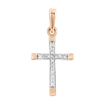 Kreuz Anhänger aus Rotgold 585 mit Brillant