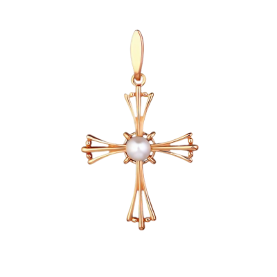 Goldkreuz aus Rotgold 585 mit Perle