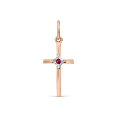 Goldkreuz aus Rotgold 585 mit Rubin