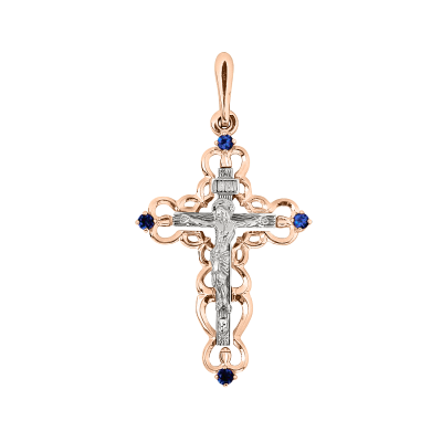 Anhänger Kreuz aus Rotgold 585 mit Saphir