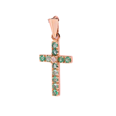 Anhänger - Kreuz aus Rotgold 585 mit Smaragd