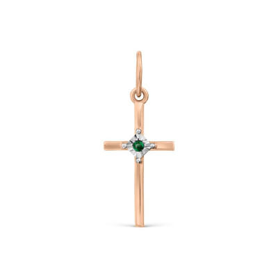 Anhänger - Kreuz aus Rotgold 585 mit Smaragd