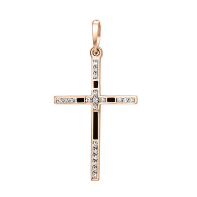Goldkreuz aus Rotgold 585 mit Zirkonia