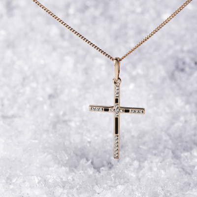 Goldkreuz aus Rotgold 585 mit Zirkonia