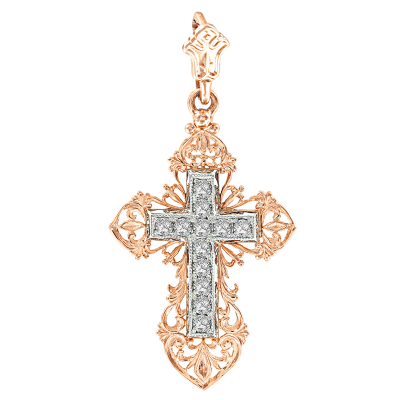 Goldkreuz aus Rotgold 585 mit Zirkonia