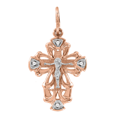 Goldkreuz aus Rotgold 585 mit Zirkonia