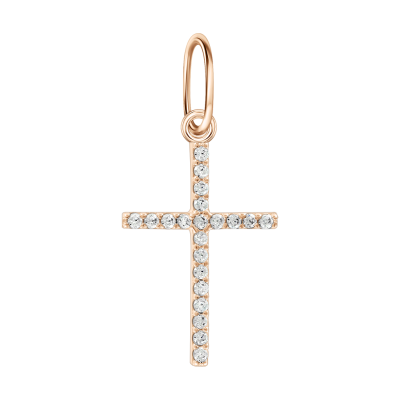 Goldkreuz aus Rotgold 585 mit Zirkonia
