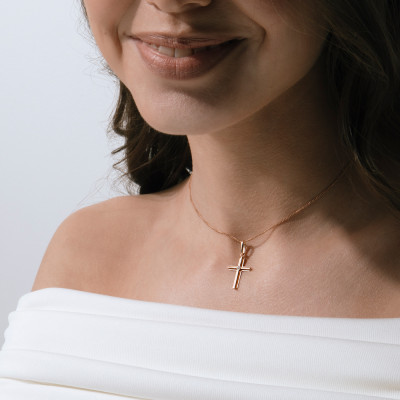Goldkreuz aus Rotgold 585 mit Zirkonia