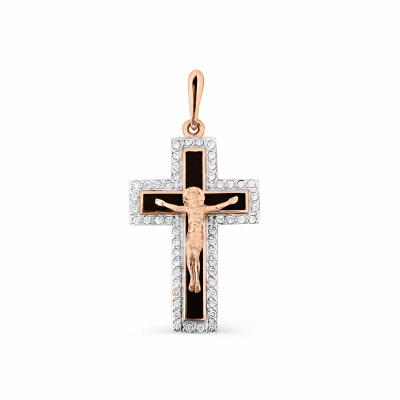 Anhänger - Kreuz aus 585er Gold mit Zirkonia und Emaille