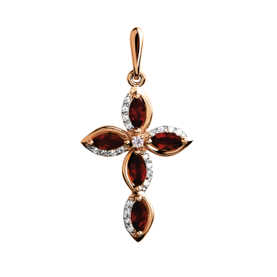 Goldkreuz aus Rotgold 585 mit Zirkonia und Granat