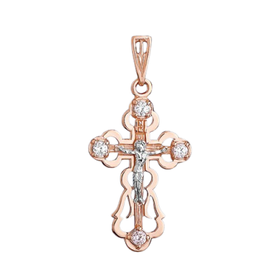 Kreuz Anhänger aus Rotgold 585 mit Zirkonia