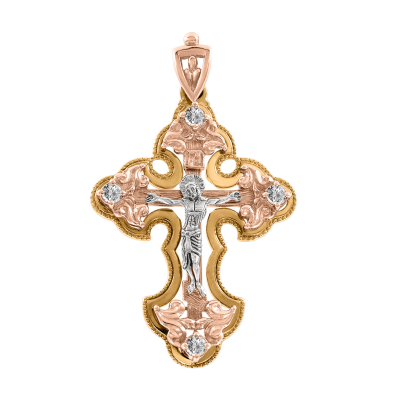 Goldkreuz aus Rotgold 585 mit Zirkonia
