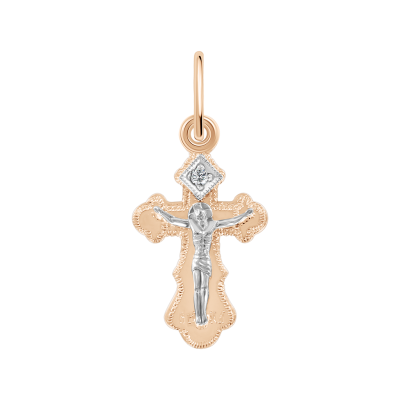 Goldkreuz aus Rotgold 585 mit Zirkonia