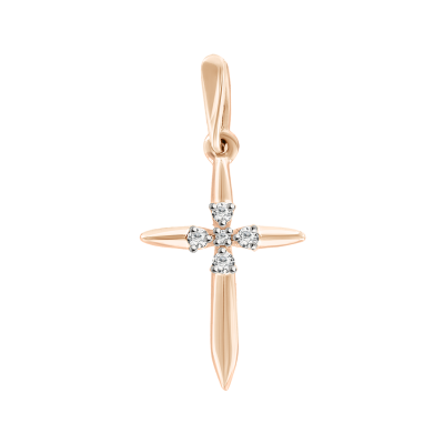 Goldkreuz aus Rotgold 585 mit Zirkonia