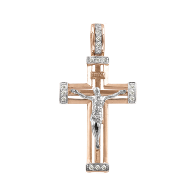 Kreuz Anhänger aus Rotgold 585 mit Zirkonia