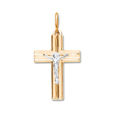 Kreuz Anhänger aus Gelb/ Weißgold 585