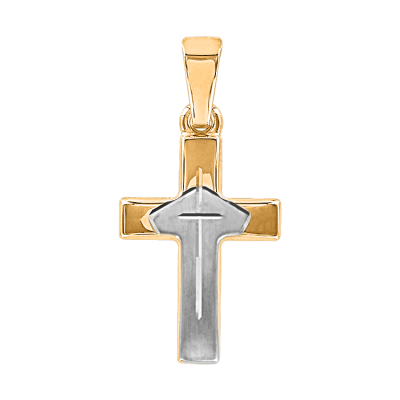Kreuz Anhänger aus Gelb/ Weißgold 585