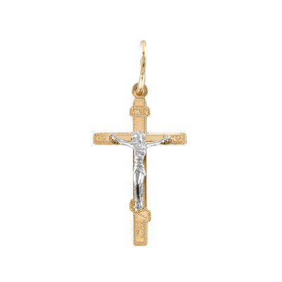 Kreuz Anhänger aus Gelb/ Weißgold 585