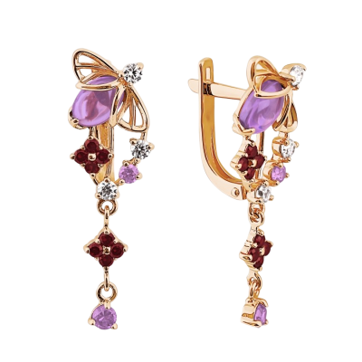 Goldohrringe aus Rotgold 585 mit Amethyst und Granat
