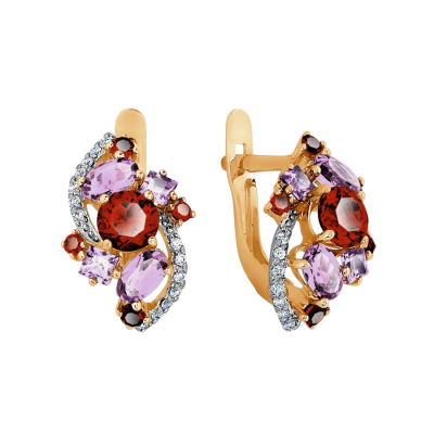 Goldohrringe aus Rotgold 585 mit Amethyst und Granat