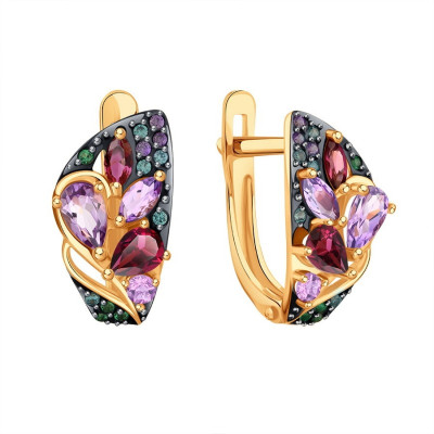 Goldohrringe aus Rotgold 585 mit Amethyst, Rhodolith und Zirkonia