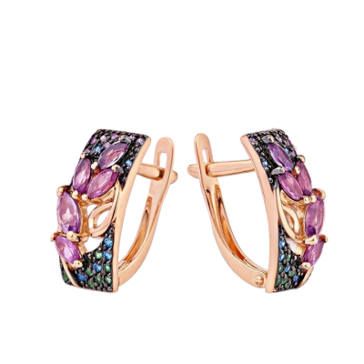 Goldohrringe aus Rotgold 585 mit Amethyst, Rhodolith und Zirkonia