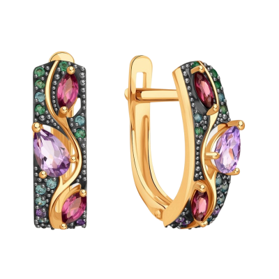 Goldohrringe aus Rotgold 585 mit Amethyst, Rhodolith und Zirkonia